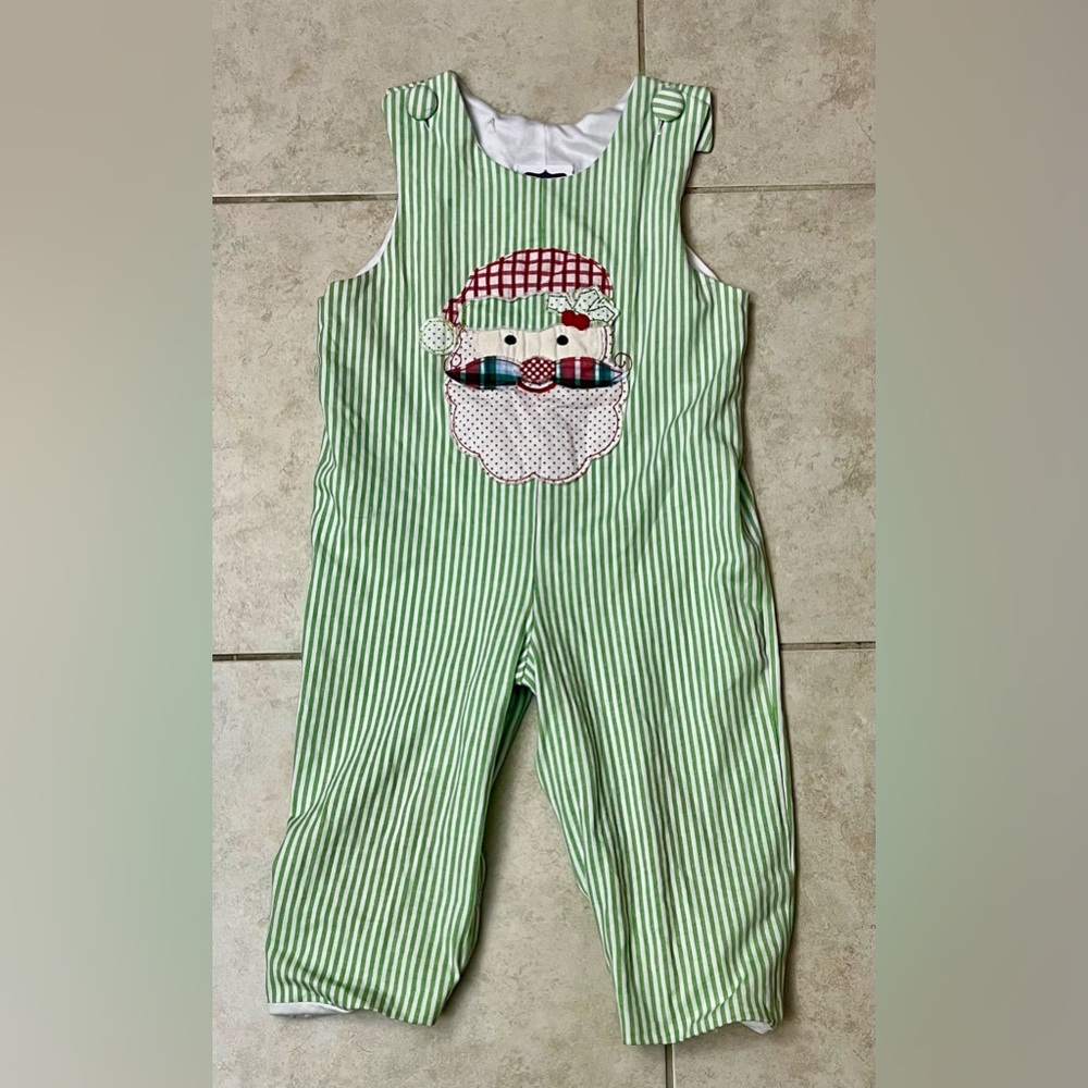 Boutique Festive Green Striped Santa Romper
